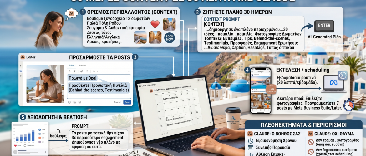 info Social Media για Τουριστικά Καταλύματα- 30 Μέρες Content σε 30 Λεπτά με Claude